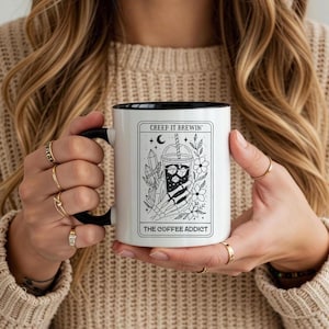 Skeleton Tarot Card Coffee Mug, Funny Coffee Addict Mug, Witchy Mug, Halloween Mug, Spooky Skeleton Cup, Gothic Decor, Fall Gift