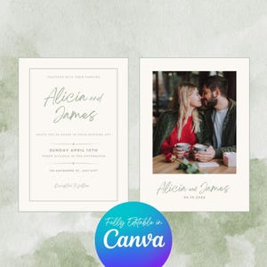 Modèle de faire-part de mariage vert sauge - invitation moderne sur toile modifiable - carte de mariage rustique imprimable - téléchargement immédiat