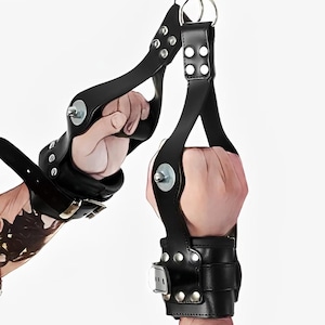 Genuine Leather Suspension Wrist Cuffs: Padded, Adjustable