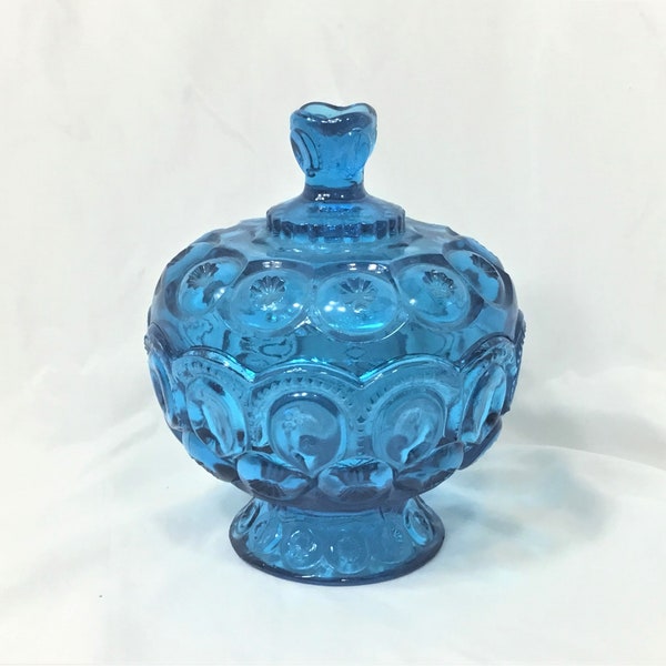 Blue Moon and Stars Lidded Candy Dish Smith Glass Co