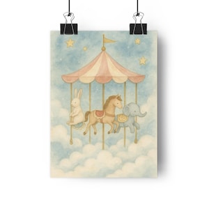 Dream Carousel Art Print, Nursery Decor, Kids Room Wall Art, Baby Shower Gift, Playroom Decor
