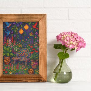 Vibrant Giclée Art Print - Colorful Garden Scene, Floral Home Decor, Nature Wall Art, Gift for Plant Lovers, Bohemian Decor