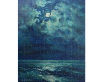 Seascape Art Jigsaw Puzzle: Moonlight Song Painting, 110 - 520 Pieces - Zybo Painting