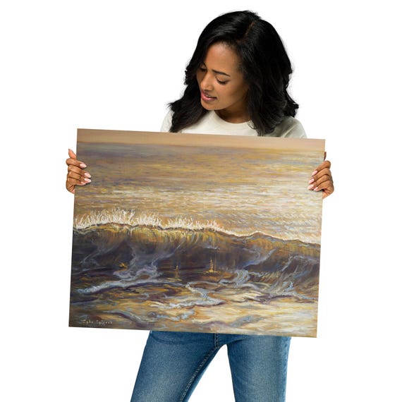 Golden Sea Photo Paper Poster: Frameless Ocean Wall Art Print