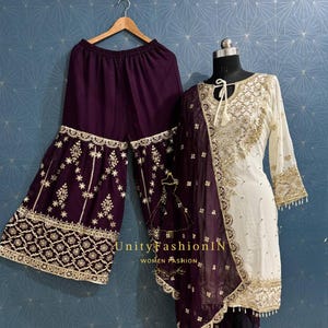 Designer Sharara Suit Heavy Faux Georgette With Heavy Embroidery Sequence Work Salwar Kameez custom Stitched Wedding party Wear Suits