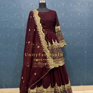 Maroon Lehenga with Top for women Partywear Designer Lehenga for wedding With Embroidery Sequence Work And Georgette Dupatta