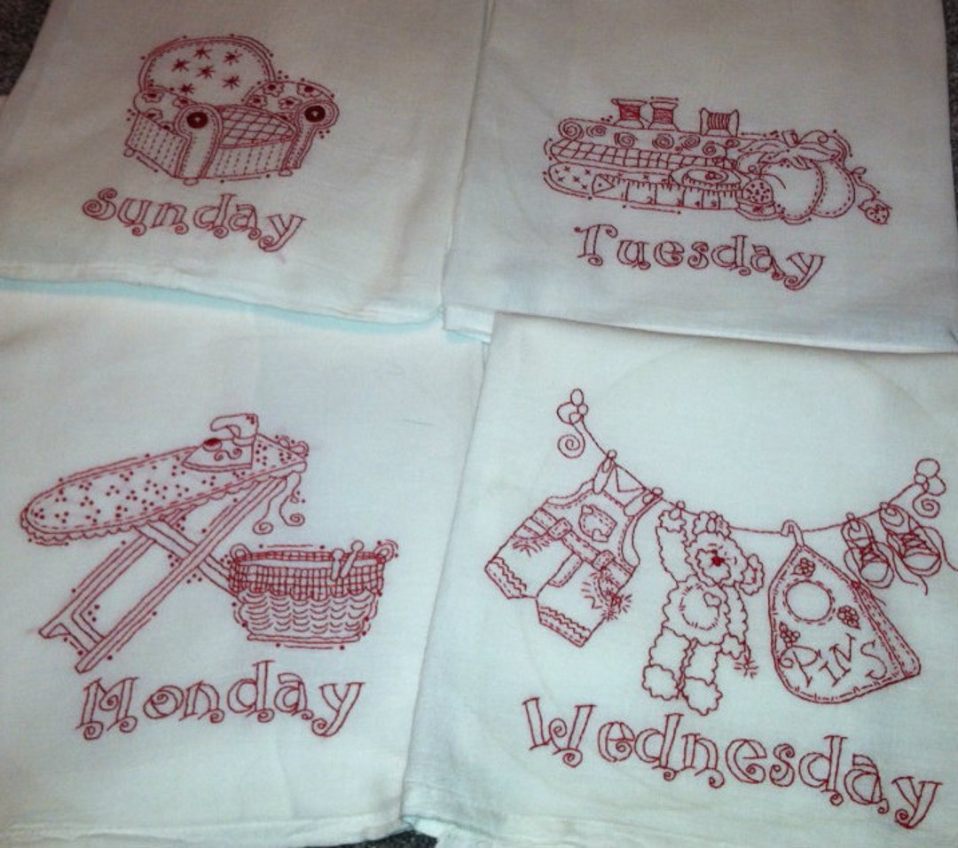 Vintage Hand Embroidery Transfer Patterns Vegetable for Days of the Week  Dish Towels Digital PDF Instant Download 