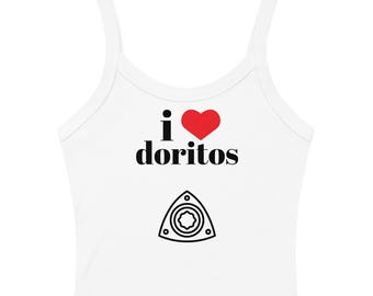 Camiseta sin mangas con el coche con motor rotativo "Me encantan los Doritos" para chica.