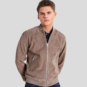 Men's Suede Leather Jacket – Genuine Goat Suede | Handmade Classic Zip Jacket |Brown Suede Leather jacket Outerwear