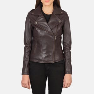 Handcrafted Women&#39;s Leather Jacket – Brown, Vintage-Inspired Moto Design ,Soft Real Leather, Stylish Moto Biker Look , women leather Jacket