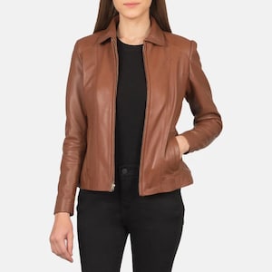 Handcrafted Women&#39;s Leather Jacket – Brown, Vintage-Inspired Moto Design ,Soft Real Leather, Stylish Moto Biker Look , women leather Jacket