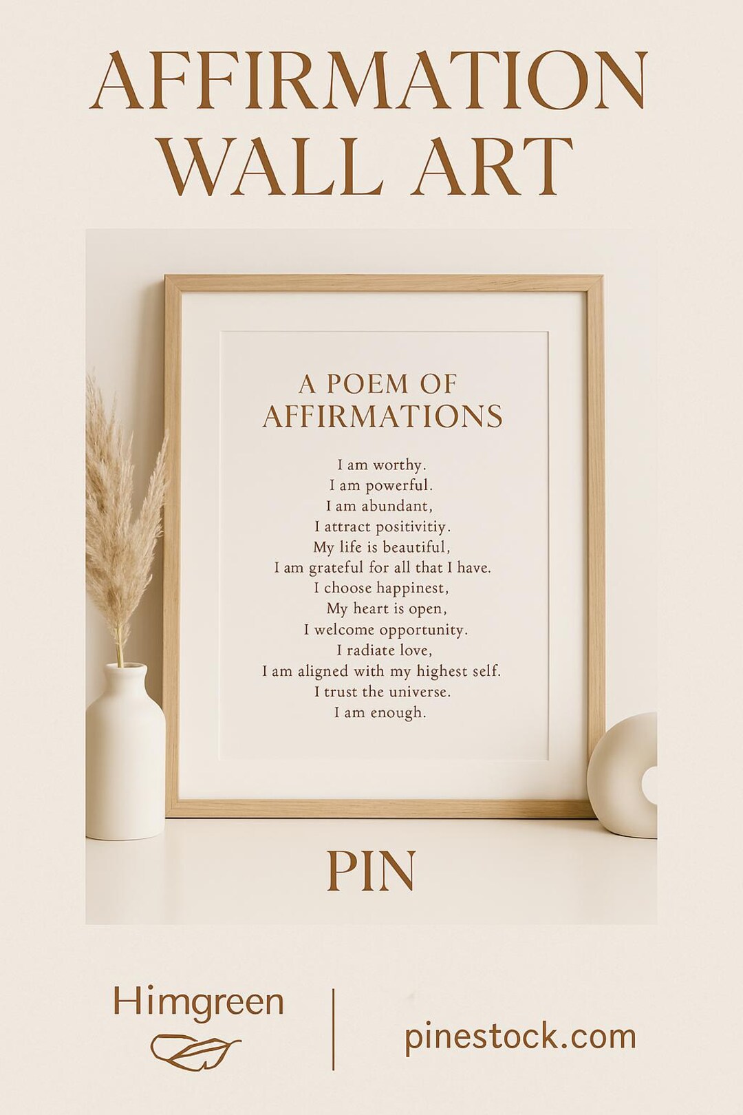 Poem of Affirmations Wall Art Printable – I Am Worthy, Powerful ...