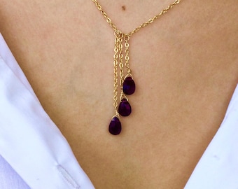 Bridesmaid Garnet Gold Necklace Multi Garnet Drop & Chain Choker Wedding Party Jewelry January Birthstone Necklace Garnet Necklace Jewelry