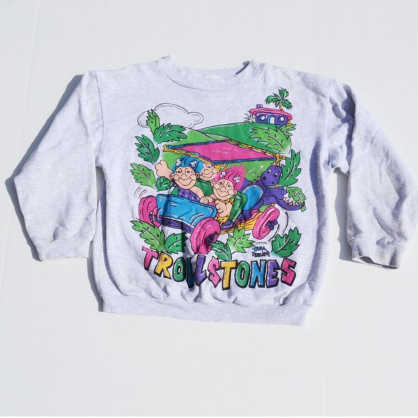 90s 80s TROLL flinstones nostalgia graphic print kitsch club kid sweater sweatershirt shirt