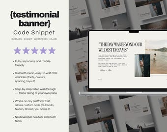 Fragmento de código para banner de testimonios (Estilo 1) / Dubsado / Showit / Wordpress / Kajabi