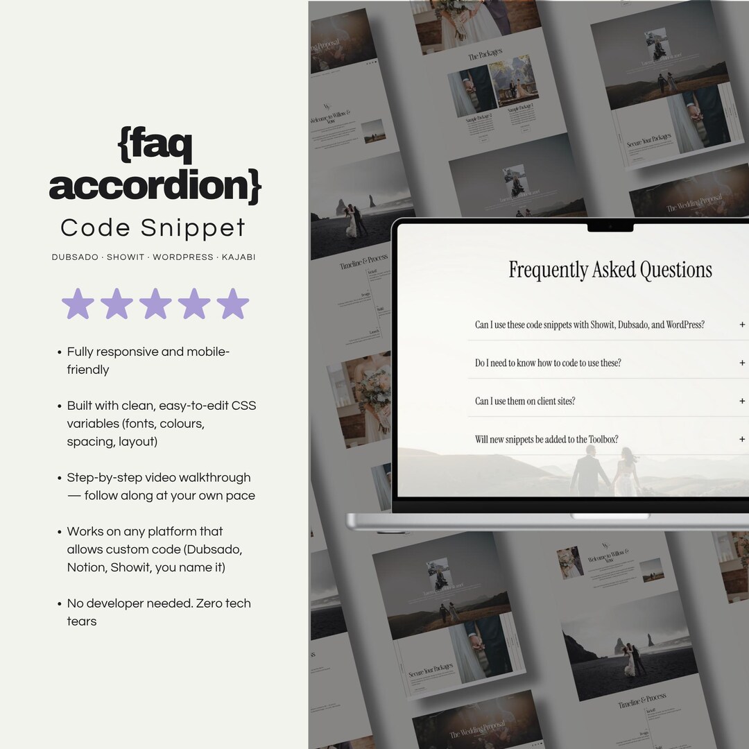 Code Snippet for FAQ Accordion | Dubsado | Showit | Wordpress | Kajabi ...