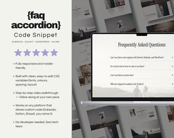 Fragmento de código para FAQ Accordion / Dubsado / Showit / Wordpress / Kajabi