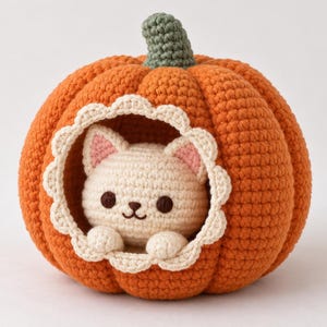 Amigurumi Crochet Pattern - Ghost Kitty in a Pumpkin Cocoon, Cat PDF