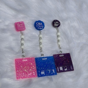 Nurse Badge Buddy and Badge Buddy set Custom glitter ID badge holder Beaded Retractable Reel Health Care Work Badge