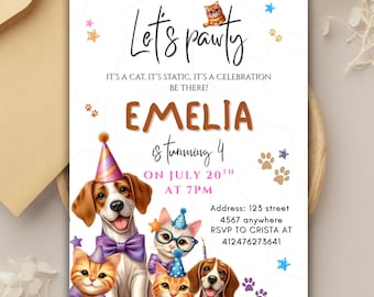 Cat and Dog Birthday Invitation: Editable Pet Party Template (5x7 Digital Download
