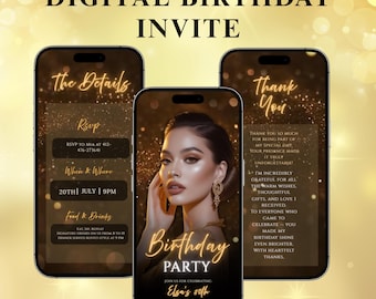Black & Gold Birthday Invitation Video: Elegant Canva Evite
