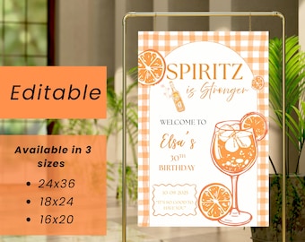 Letrero de bienvenida de cumpleaños con Aperol Spritz: Decoración para fiesta de brunch y champán (imprimible)