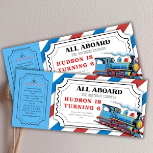 Train Ticket Birthday Invitation Editable, Blue Train Party Invite, 1st Birthday Boarding Pass, Digital Printable Download