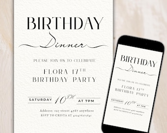 Editable Birthday Dinner Invitation | Minimal Digital Invite Template | Any Age | Mobile-Friendly