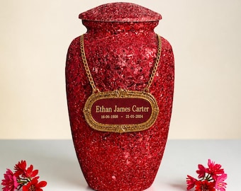 Urna de cremación de mosaico rojo para cenizas: urnas funerarias conmemorativas para adultos y recuerdos