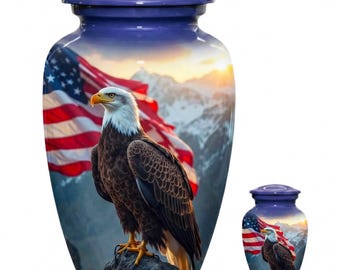 Urna kremacyjna Bald Eagle na prochy – urny pamiątkowe z flagą amerykańską, pogrzeby dla dorosłych i pamiątkowe