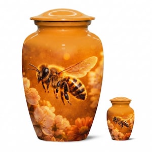 Bee Cremation Urn for Ashes, Honeybee Floral Urns , Adult & Keepsake Urn,