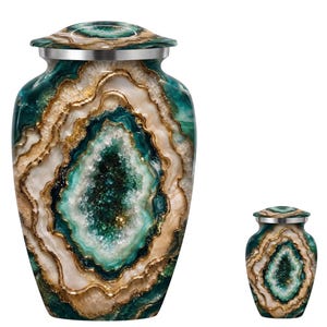 Emerald Geode Cremation Urn for Ashes – Funeral Memorial Urns for Golfer