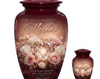 Mother Crystal Heart Rose Cremation Urn for Human Ashes - Funeral Memorial Urns - Adult & Keepsake