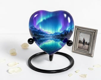 Heart Cremation Urn for Ashes, Northern Lights Memorial Urns , Adult and Keepsake