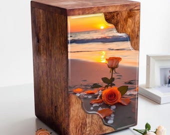Sunset Beach emaillierte Holzurne für Asche, Gedenkurne
