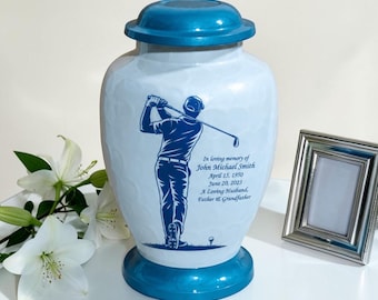 Golfer Personalized Cremation Urn for Ashes  – Memorial Funeral Urns for Dad , Adult