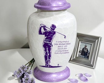 Golfer Purple Personalized Cremation Urn for Ashes  – Memorial Funeral Urns for Dad , Adult