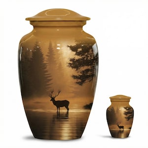 Deer Forest Cremation Urn – Golden Lake Memorial, Adult & Keepsake Sizes