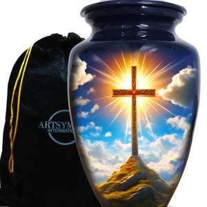 Transcendent Cross Cremation Urns for Human Ashes Adult Male & Female - Handcrafted Funeral Urn for Adult Man and Women, Decorative Urn