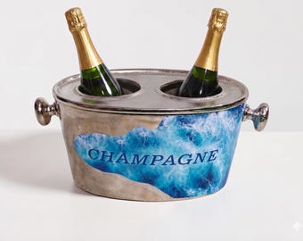 Emaillierter Aluminium-Eiskübel, Weinkühler, Metallflaschenkühler für Partys, abnehmbarer Deckel