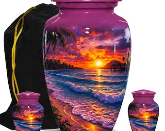 Urna de cremación Sunset Beach para cenizas humanas - Urnas funerarias conmemorativas - Adultos y recuerdos
