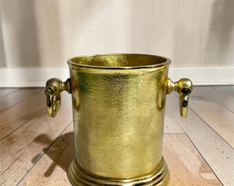 Cubo de hielo redondo de aluminio dorado, enfriador de vino, enfriador de botellas de metal para fiestas, tapa extraíble