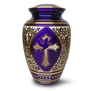 Purple Brass Cremation Urns for Human Ashes – Decorative Urn for Ashes Adult Male & Female – Large 200 Cube Inches for Men and Women