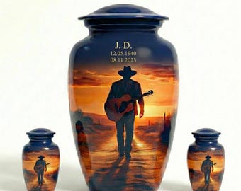 Musician Cremation Urn for Ashes – Guitar Sunset Memorial Urns , Custom Adult and Keepsake