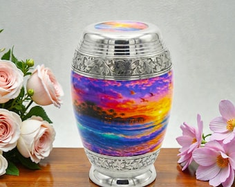 Ocean Sunset Cremation Urn – Engraved Memorial Adult Urns for Human Ashes