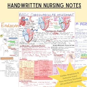Guide d'étude des soins infirmiers pour débutants – Cardiaque, respiratoire et endocrinien | Notes manuscrites PDF | Revue NCLEX, ATI, Med-Surg