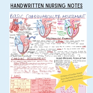 Notes sur les soins infirmiers cardiaques – Guide d'étude manuscrit PDF | Examen visuel NCLEX et Med-Surg | Notes d'école d'infirmières colorées et imprimables
