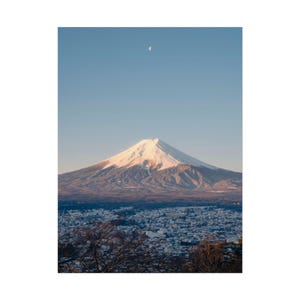 Japan Moon I  Poster Print, Moon Above Mount Fuji Sunrise Photo Art, Wall Art Print, Home Decor, Nature Photography, Japanese Landscape Art