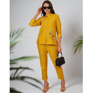 Kabacchi Yellow Casual With Embroidery Co-ord Set