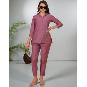 Kabacchi Wine Casual With Embroidery Co-ord Set